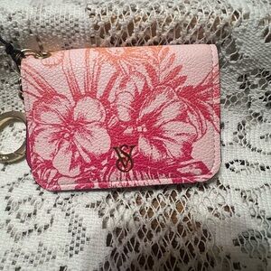 Victoria's Secret Pink and Red Floral Key Holder and blue unbranded wallet
